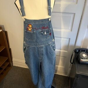 Disney Winnie The Pooh Bib Overalls Blue Denim Women's Medium Embroidered